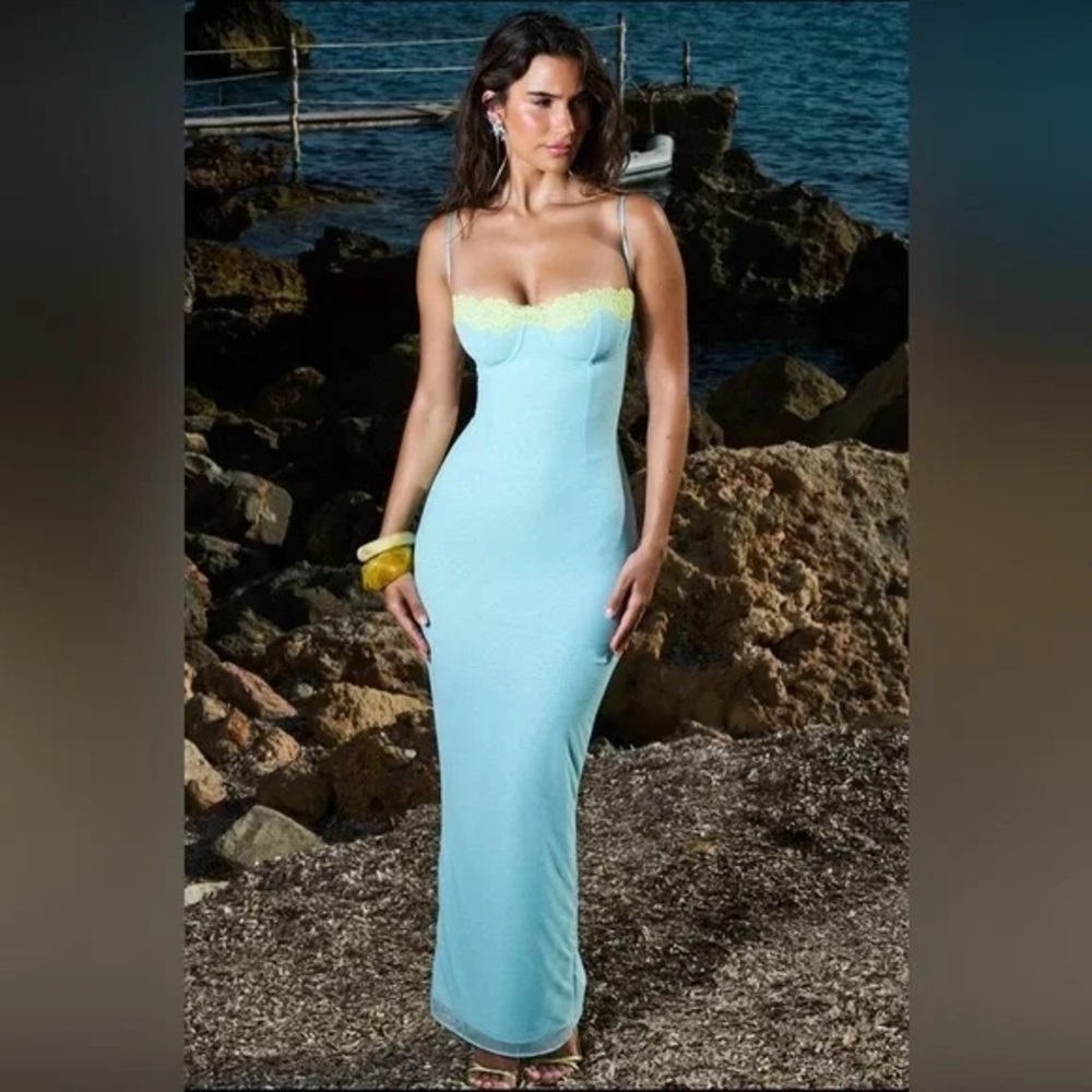 House of CB Light Blue and Yellow Maxi Dress